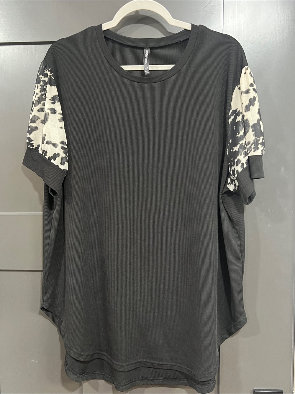 Crazy Train Black Short-Sleeve Tee with Cream & Black Patterned Sleeves